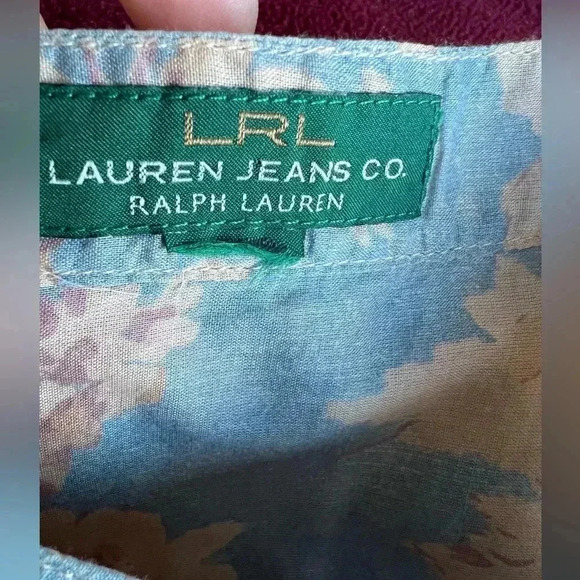 LRL Lauren Jeans Co. Floral Ruffle-Trim Blouse Sz M - Picture 7 of 10